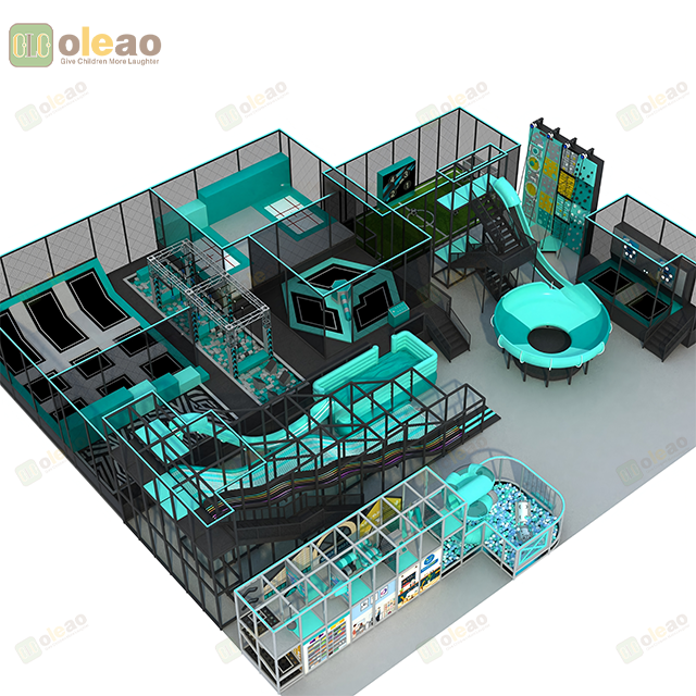  Kids Indoor Trampoline Park with Slide, Ball Pit, and Climbing Wall