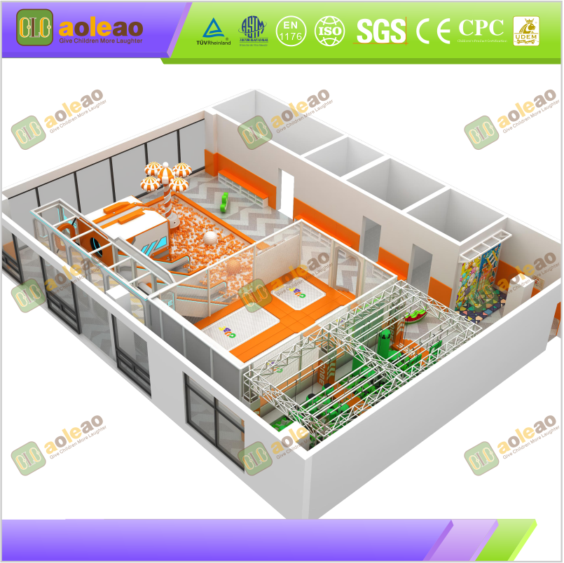 Children's playhouse with a simple theme, featuring a climbing slide and a children's playground area