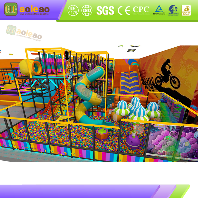 colorful indoor amusement park with slides