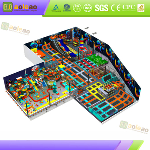 large indoor FEC layout with trampolines and soft play zones