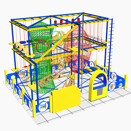 Indoor amusement park multi-track climbing ninja courses to get through the level and run high altitude climbing