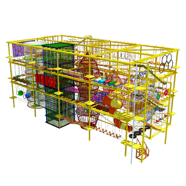 Indoor amusement park multi-track climbing ninja courses to get through the level and run high altitude climbing