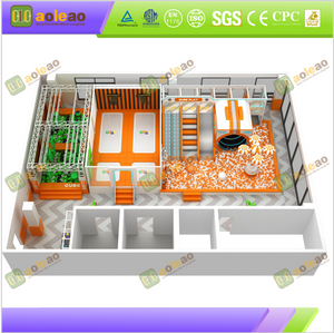 Children's playhouse with a simple theme, featuring a climbing slide and a children's playground area