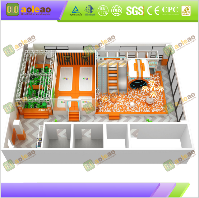 Children's playhouse with a simple theme, featuring a climbing slide and a children's playground area