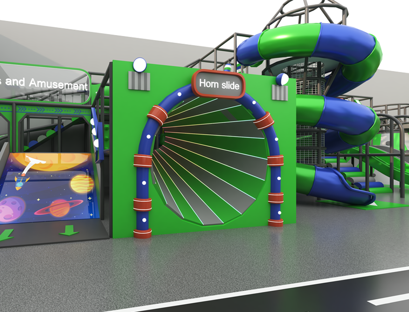 Horn Slide Ninja Course Trampoline Playground Equipment