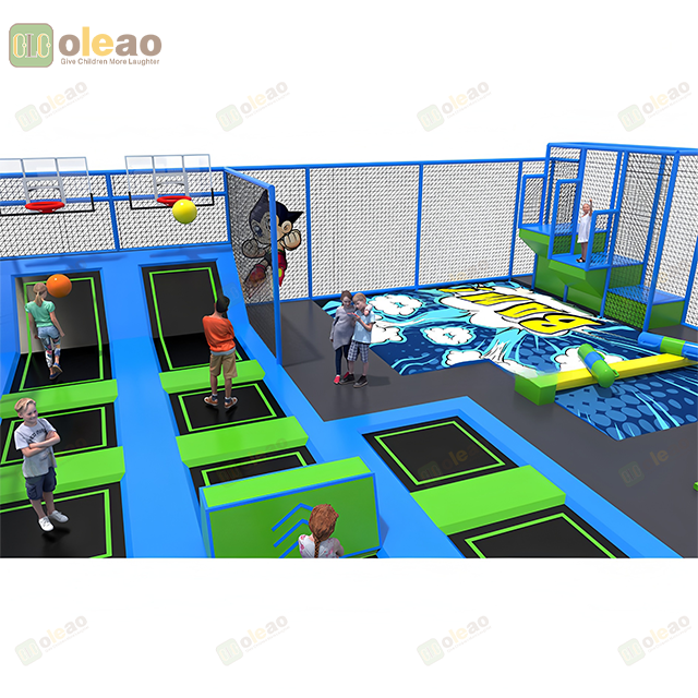 Indoor Trampoline Park with Safety Net and Toddler Play Area