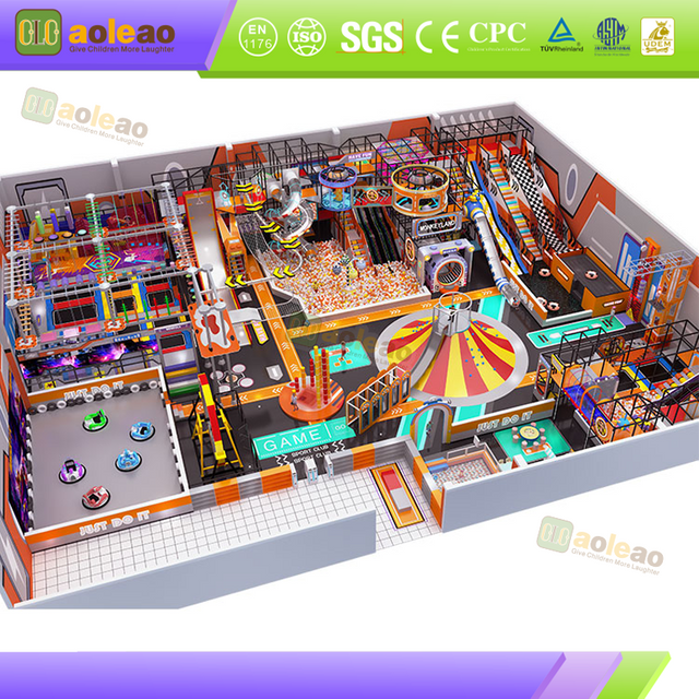 Indoor Playground Structure + Multi-level Slides & Climbing Nets + for Family Entertainment Centers + Space-Saving & High Capacity