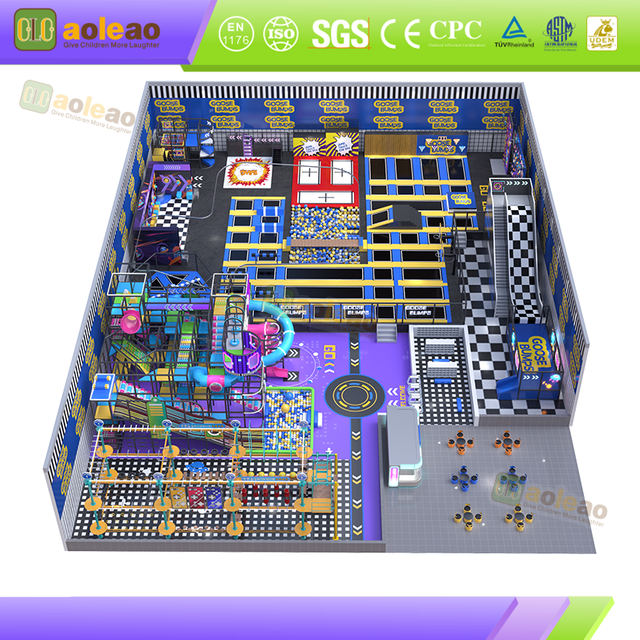 comic themed indoor amusement park top view