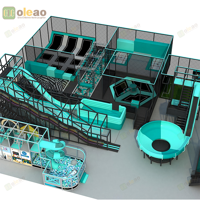  Parque de trampolín interior para niños con tobogán, pozo de pelota y muro de trepadora