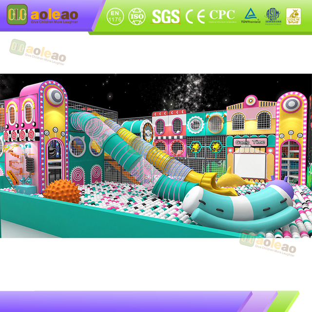 pastel indoor playground with tube slide