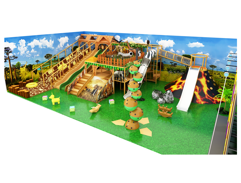 Trampolim, vulcão Slide, Ocean Ball Park, parque de diversões
