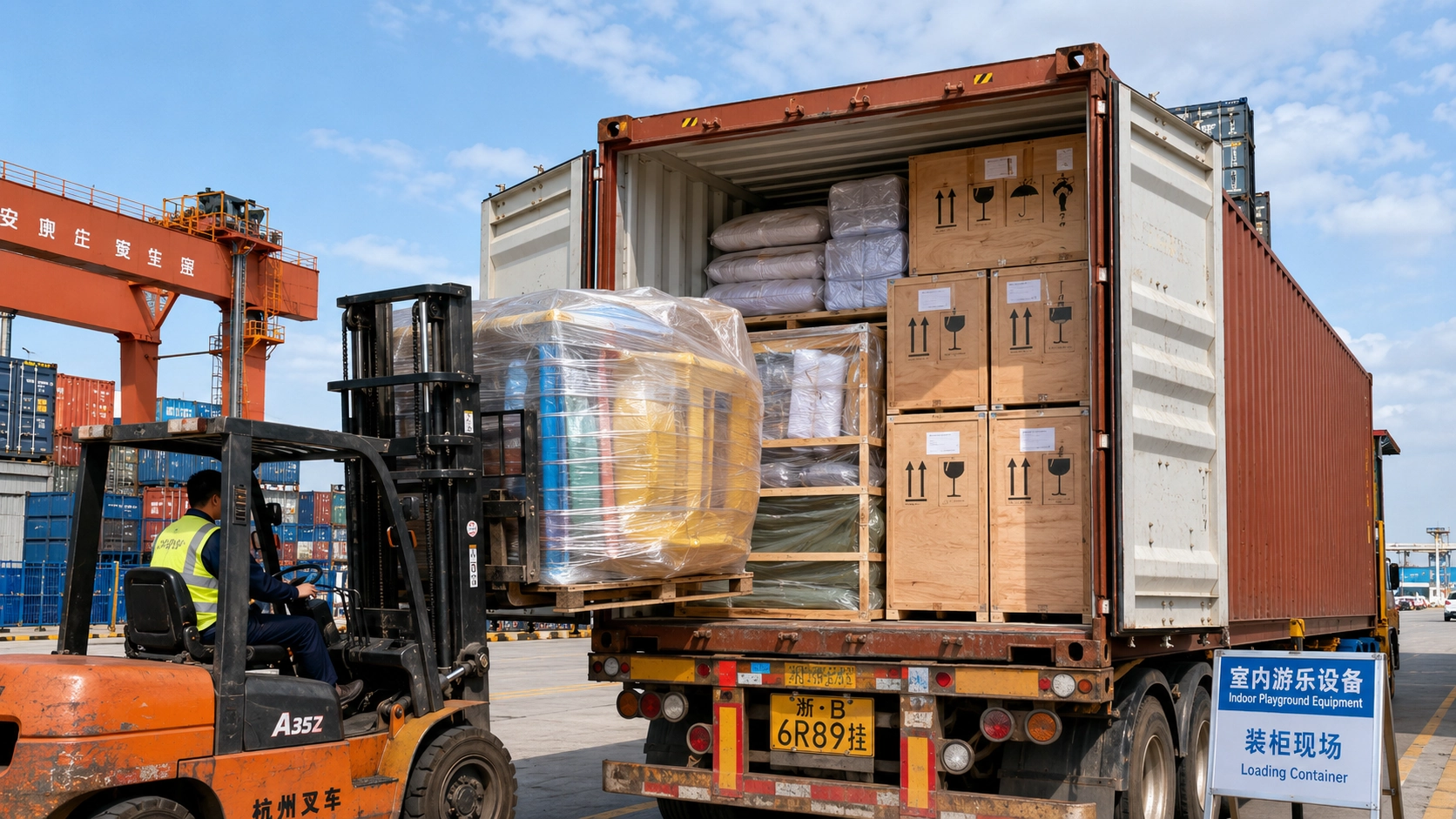 Container loading logistics for indoor playground equipment shipping from China port