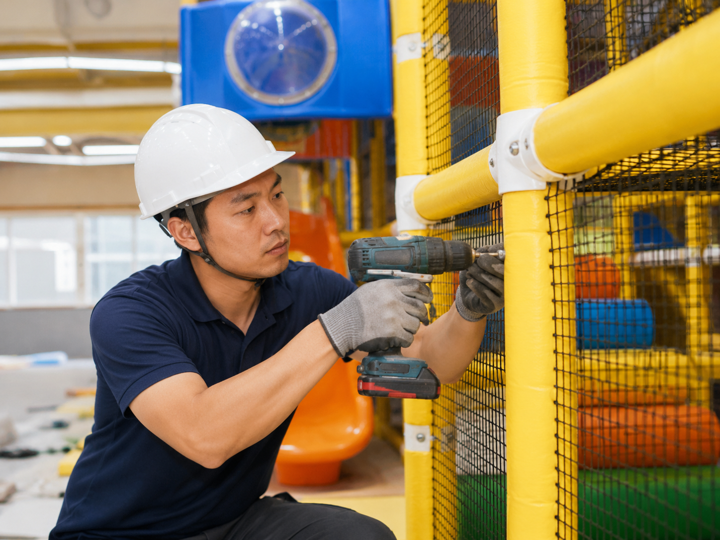 Indoor playground equipment installation support