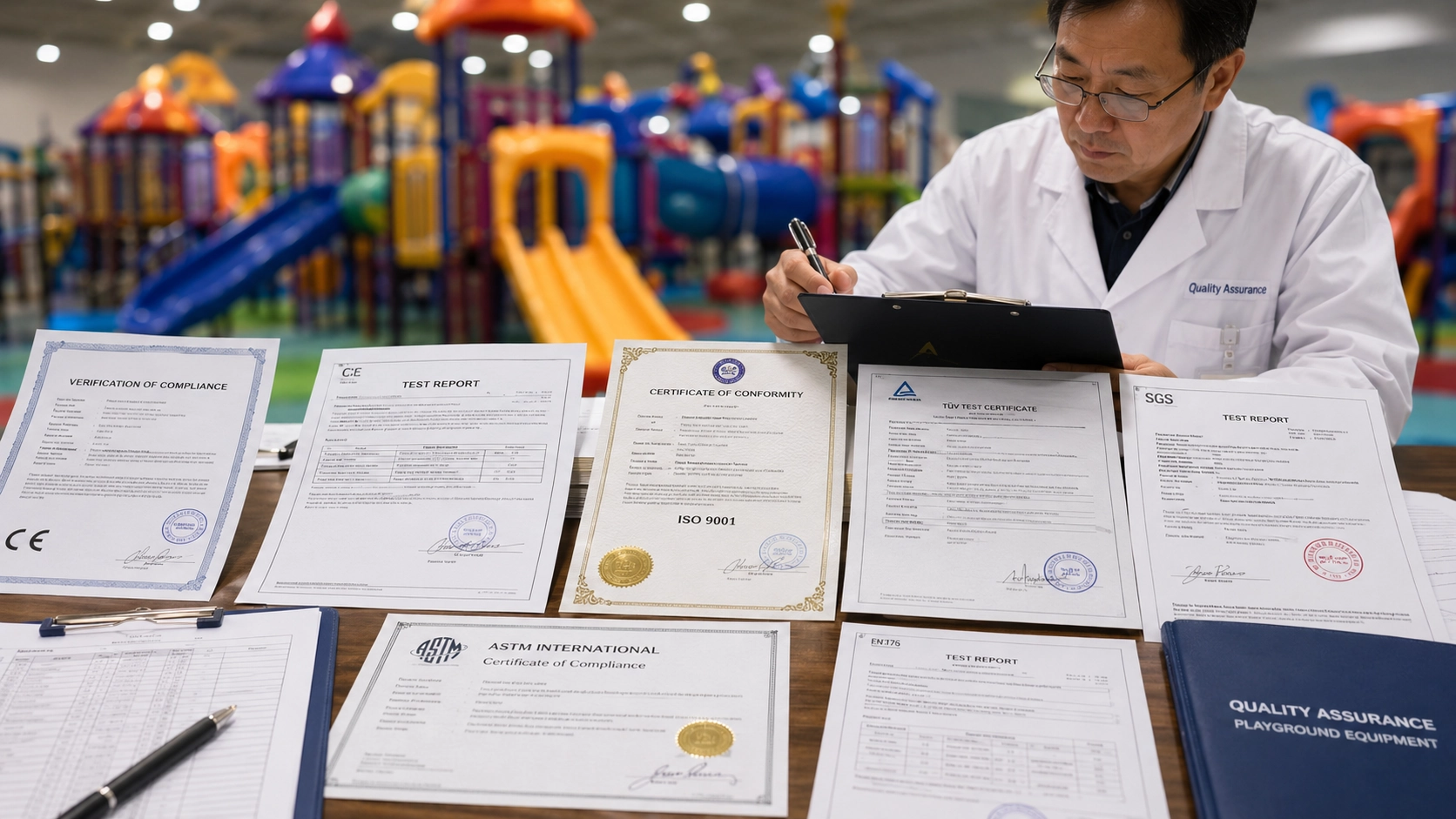 Playground equipment certification documents and third-party quality inspection reports