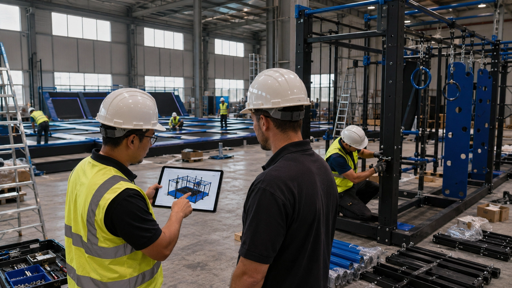 Indoor playground equipment on-site installation support and engineering supervision